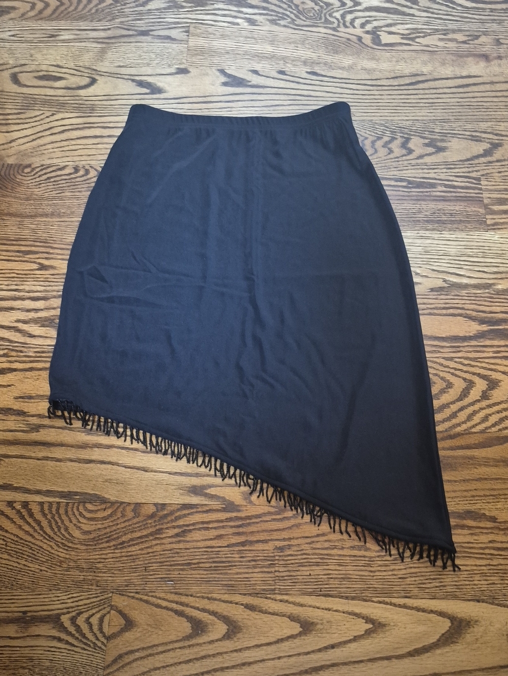 Women's Black Asymmetrical Fringe (Black Beading Detail) Skirt